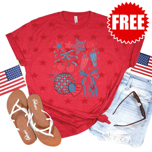 Retro America Tee - Red Star Print - 0