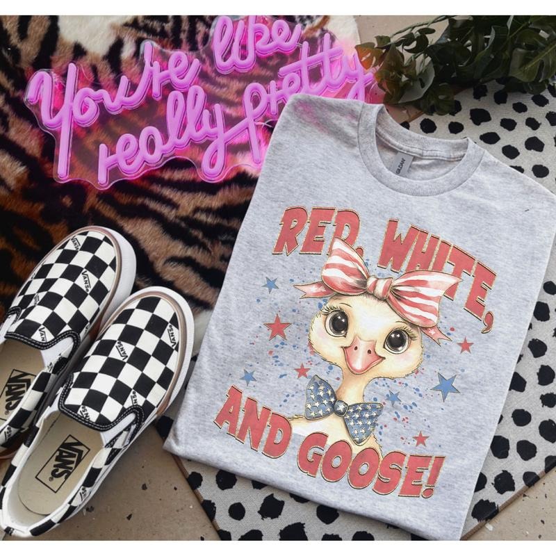 Red White Goose Shirt Shirts Bleached Shirt Gildan Porch Goose Summer Shirts Fabric T-Shirts, Hoodie, Sweatshirt