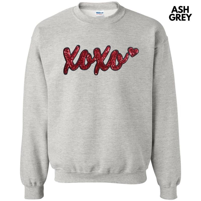 Red XOXO Sequin Patch Sweatshirt T-Shirts, Hoodie | HypeCrazeTee.com