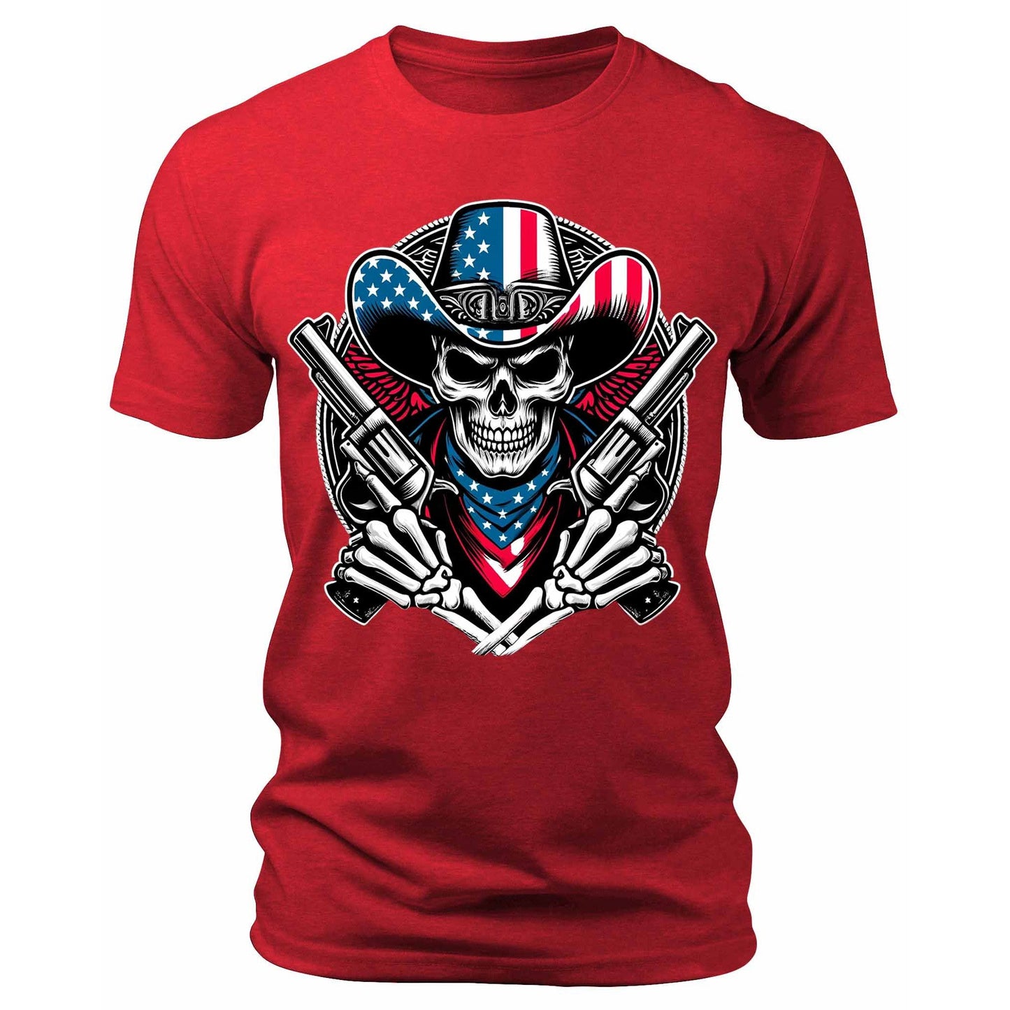 Men's Patriotic Skeleton Cowboy T-Shirts Short Sleeve Crewneck Graphic Tees