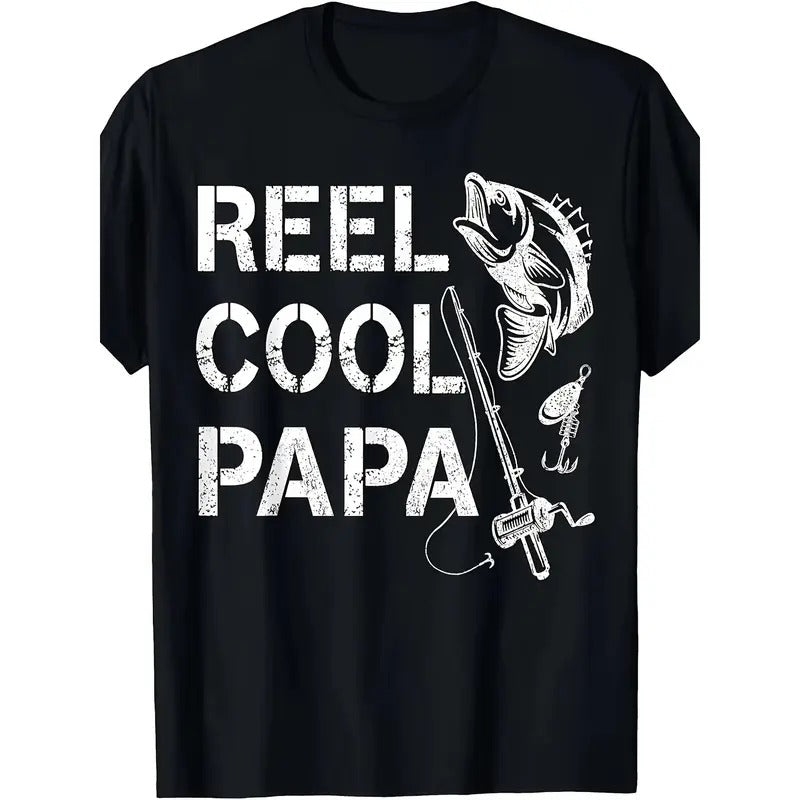 Reel Cool Papa Fishing Dad Gifts Father's Day Fisherman Fish T-Shirt220g, Men's Printed Short Sleeve T Sleeve,...