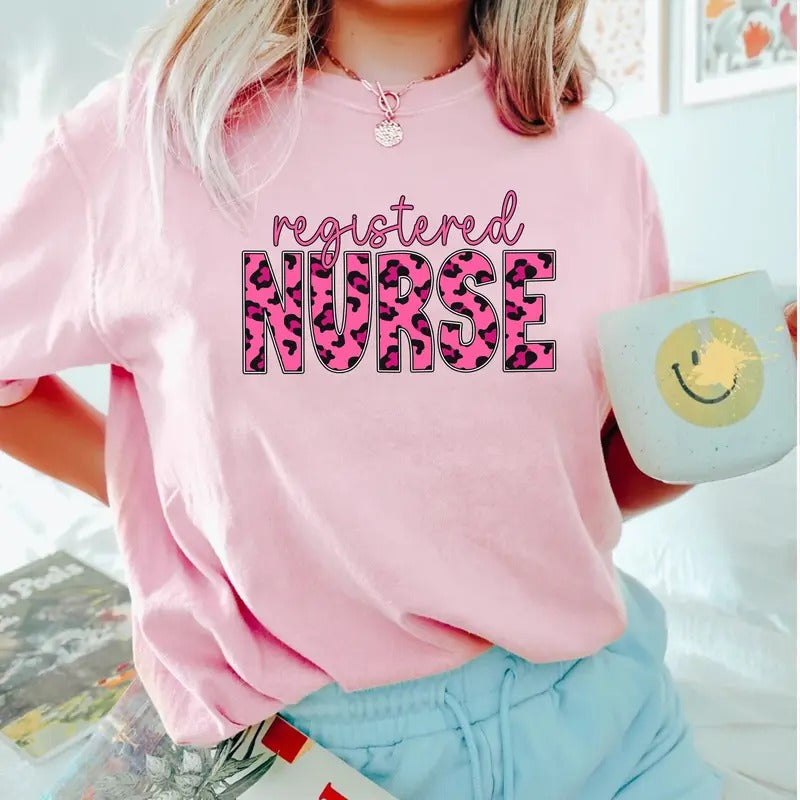 Registered Nurse Leopard T-shirt - Cute RN Shirt, Gift for Nurses, Valentine Nurse Tee Hoodie, Sweatshirt | HypeCrazeTee.com
