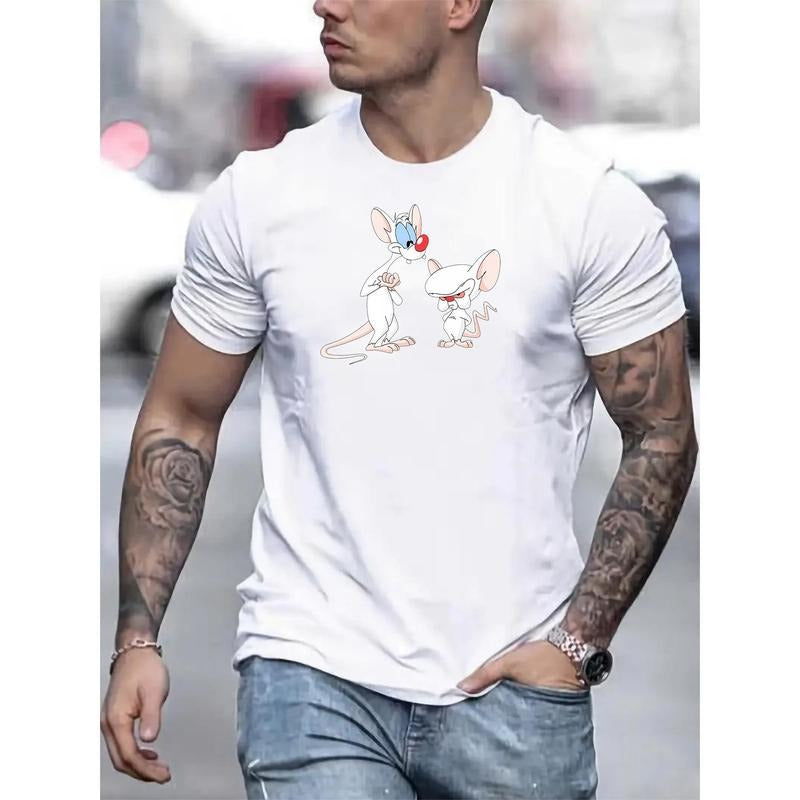 Regular Fit  Knit Fabric Men'S Classic Crew Neck T-Shirt With Animated Mouse Duo Print And Slight Stretch |   Short...