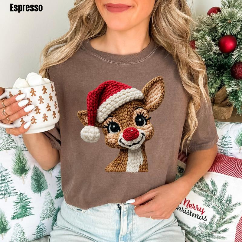 Reindeer FAKE Crochet Comfort Colors T-Shirt 'NLB' Hoodie, Sweatshirt | HypeCrazeTee.com