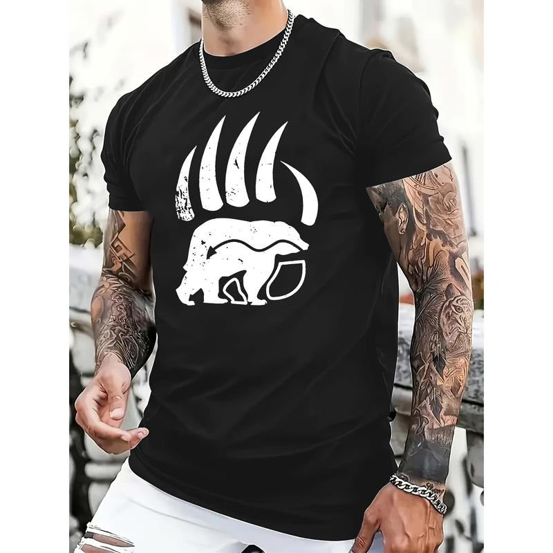 Relaxed Fit Bear'S Paw Print Cotton Casual Novel Short Sleeved Summer Shirt Daily Outdoor Comfortable Street Round Neck Soft Fabric Easy Care Made USA T-Shirts, Hoodie, Sweatshirt