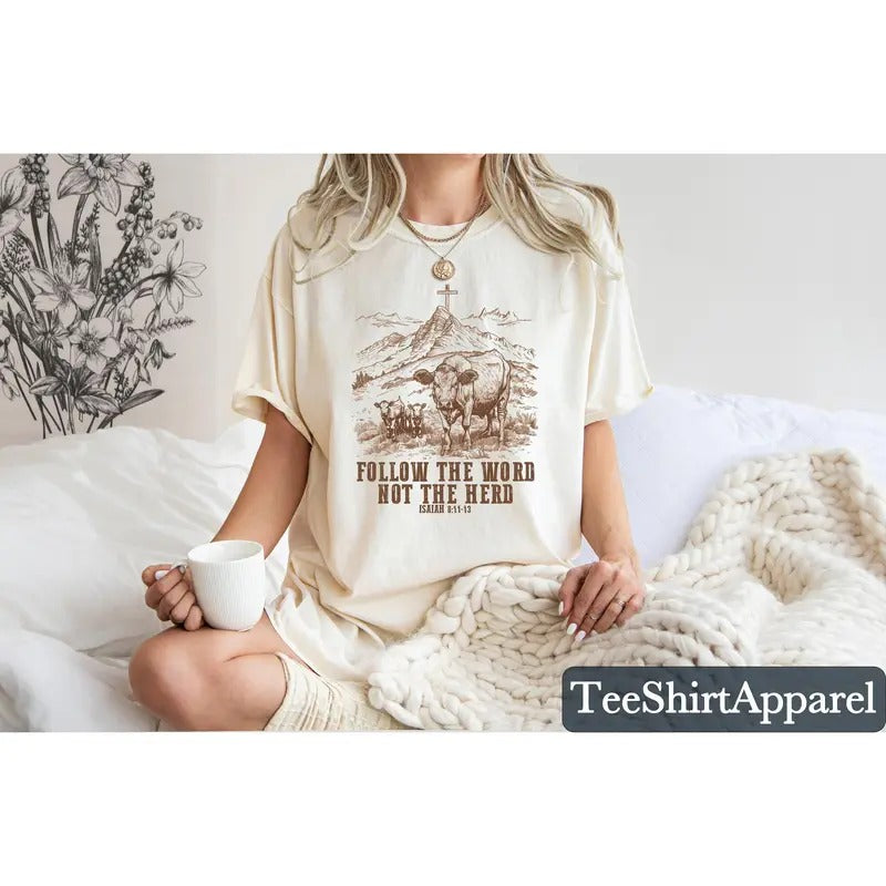 Religious Shirt, Follow the Word Not the Herd Shirt, Funny Bible T Shirt, Christian Country Shirt, Western Christian...