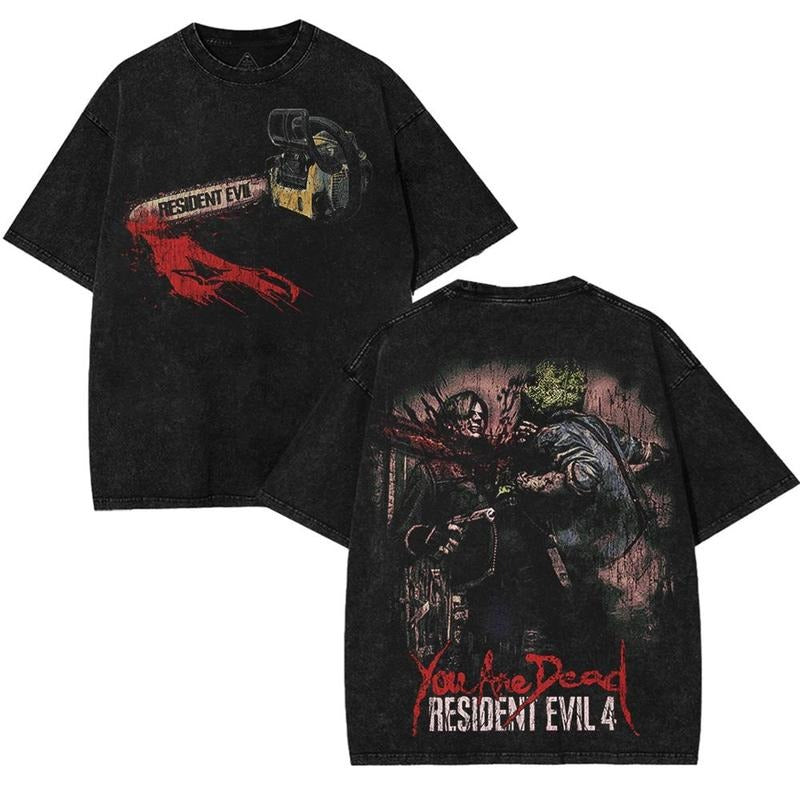 Resident Evil 4 You Are Dead Chainsaw Graphic T-Shirt 2-Sided Cotton Unisex Short Sleeve Crew Neck Fitted Casual Summer...