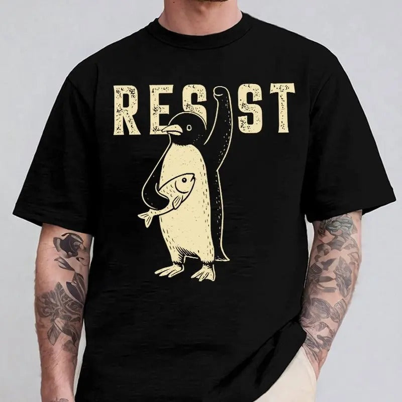 Resist Penguins Graphic Shirt, Penguins Against Tariffs Unisex Tee, Meme Anti Trumppp Anti Fascist Fdt Protest Democrat...