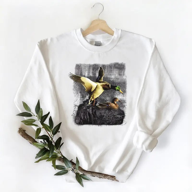 Retro  Mallard Duck Shirt Hunting Season Classic Sweatshirt Graphic,Unisex, Minimalist Cotton Hoodie | HypeCrazeTee.com