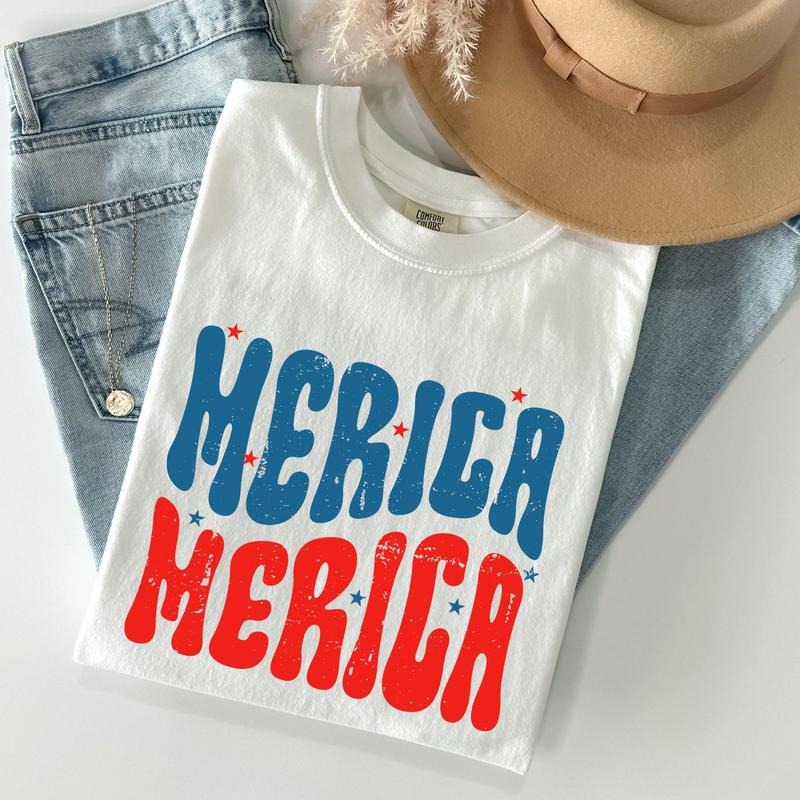 Retro 'Merica, America, Red White Blue, Patriotic, Tshirt, Women's Crew Neck, Crewneck Hoodie, Sweatshirt | HypeCrazeTee.com