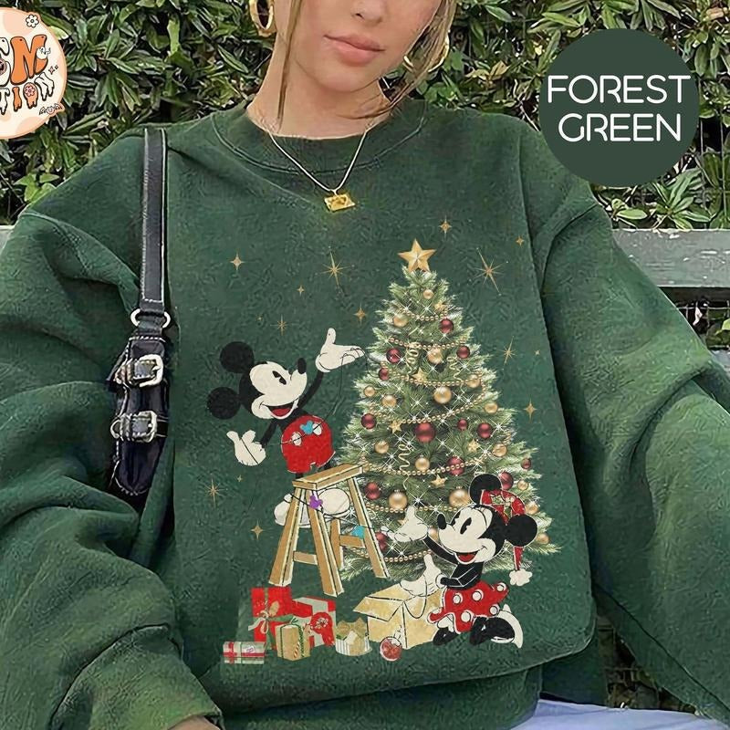 Retro #Miickeyyy Minnie Under Christmas Tree Sweatshirt, #Diisneyyy Mouse Christmas Sweatshirt, #Diisneyyy Christmas...