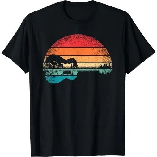 Retro Acoustic Guitar Lake Sunset Guitarist Music Lover Rock T-Shirt Made in USA Hoodie, Sweatshirt | HypeCrazeTee.com