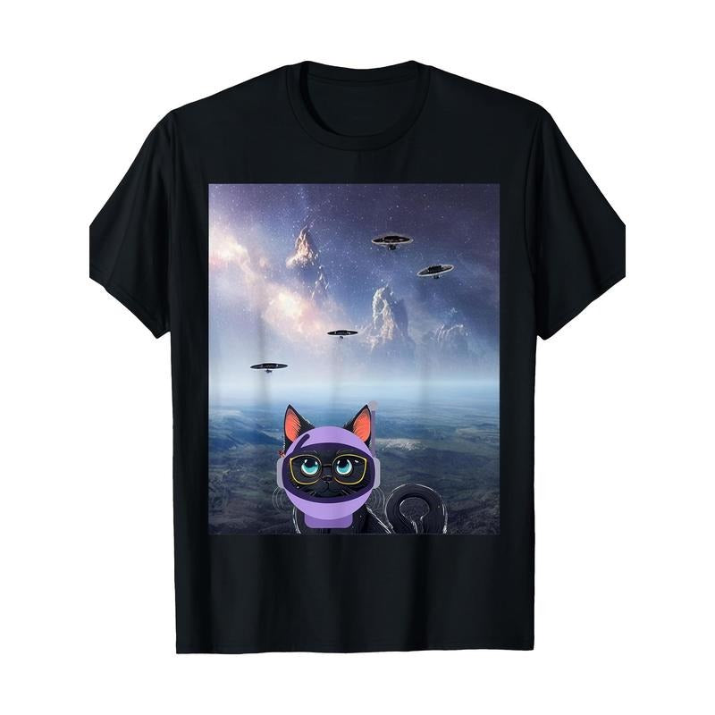 Retro Alien UFO Funny Cat T-shirt -100% cotton Made in USA Hoodie, Sweatshirt | HypeCrazeTee.com