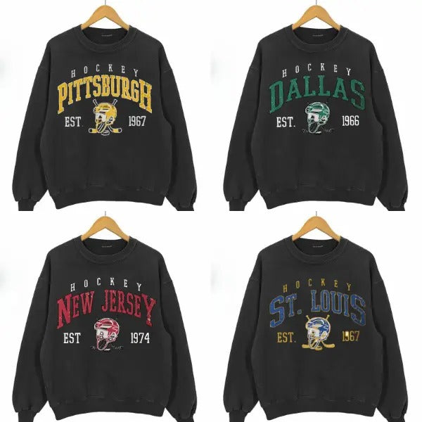 Retro All Team Hockey Sweatshirt, Hockey Crewneck Sweatshirt, Hockey Gift For All Fan Sport T-Shirts, Hoodie