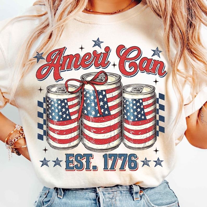 Retro Ameri Can 4th July USA Beer Can Memorial Day USA Flag Patriotic Drinking Funny America T-Shirts, Hoodie, Sweatshirt