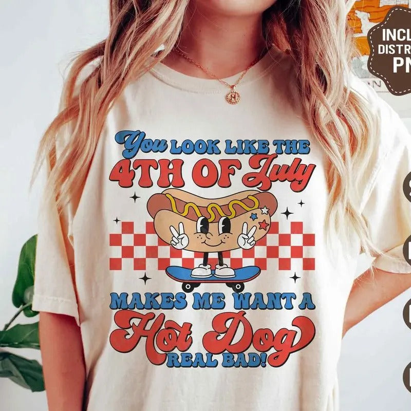 Retro America Hot Dog T-shirt: Celebrate Independence Day with Funny You Look Like the 4th of July Shirt! Hoodie, Sweatshirt