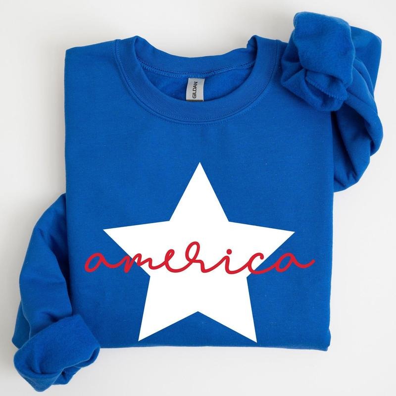 Retro America Star, Red White Blue, 4th of July Sweatshirt, Women's Crew Neck, Crewneck T-Shirts, Hoodie | HypeCrazeTee.com