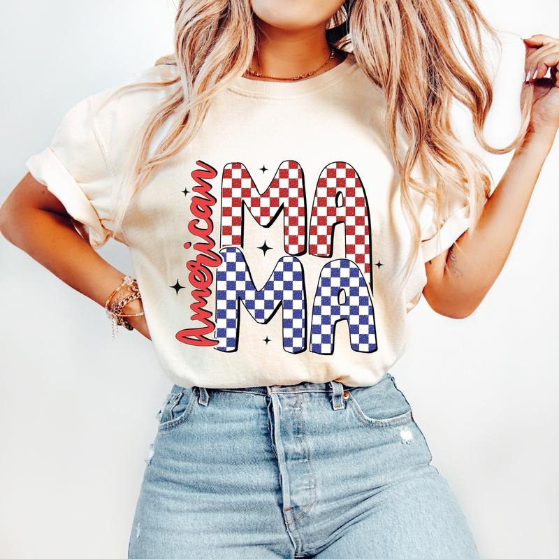 Retro American Mama T-Shirt, Fourth of July T-Shirt, 4th of July T-Shirt, Patriotic Hoodie, Sweatshirt | HypeCrazeTee.com