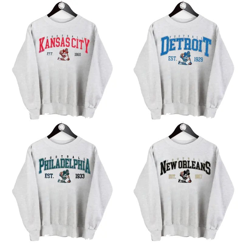 Retro Ash Grey Crewneck - Football Fans Sweatshirt for All Teams T-Shirts, Hoodie | HypeCrazeTee.com