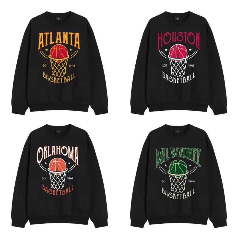 Retro Basketball Team Sweatshirt - Vintage Graphic Tee for Fans All Team