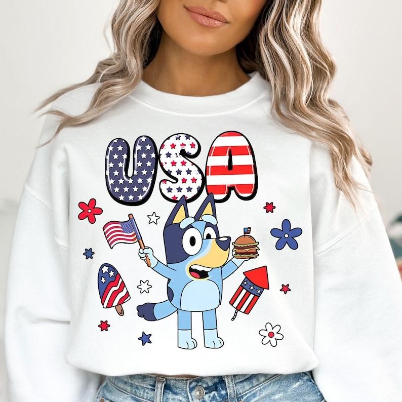 Retro Bluey 4th of July Shirt, Bluey Funny shirt Hoodie, Sweatshirt | HypeCrazeTee.com