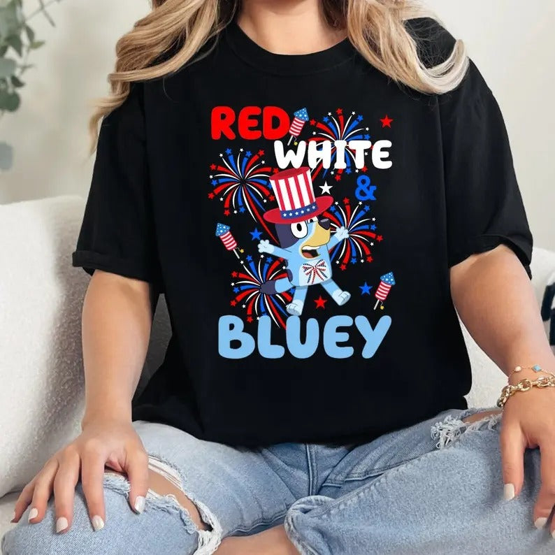 Retro Bluey 4th of July Shirt, Fourth Of July Sweatshirt, America Shirt, Independence Day Shirt, Bluey birthday party,...