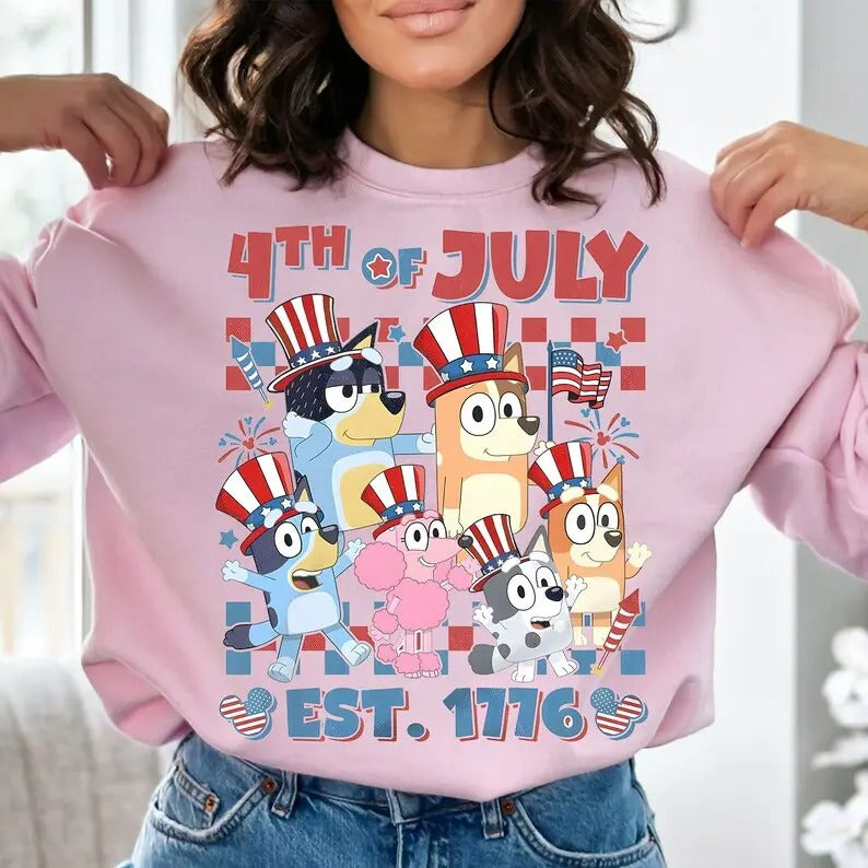 Retro Bluey 4th of July Shirt, Fourth Of July Sweatshirt, America Shirt, Independence Day Shirt, Bluey birthday party,...