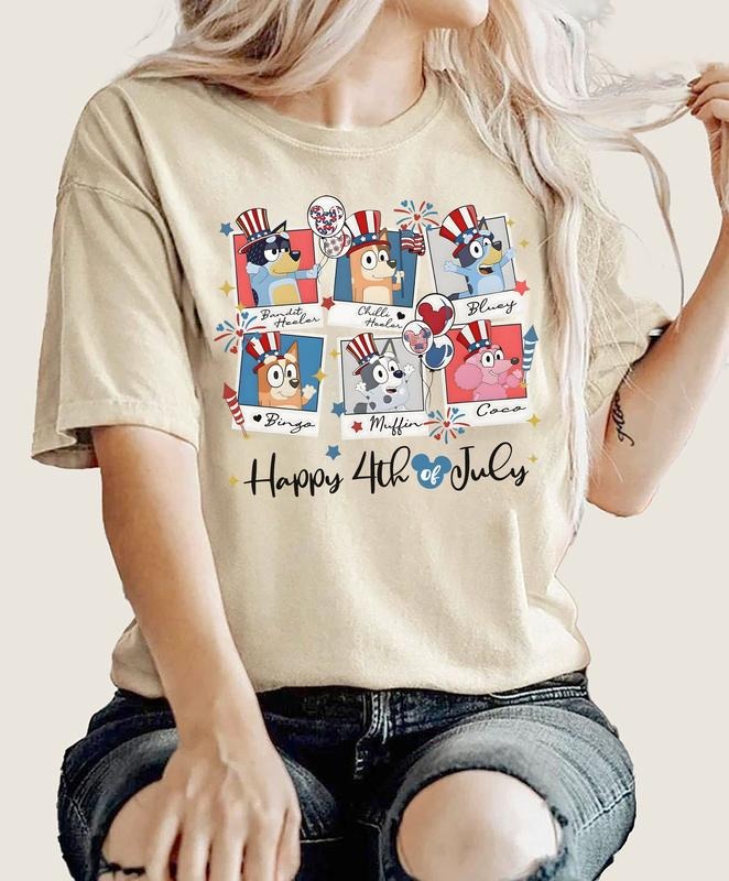 Retro Bluey 4th of July T Shirt, Bluey Birthday Party Shirt, Bluey and Bingo Shirt, Independence day shirt, 4th of July...