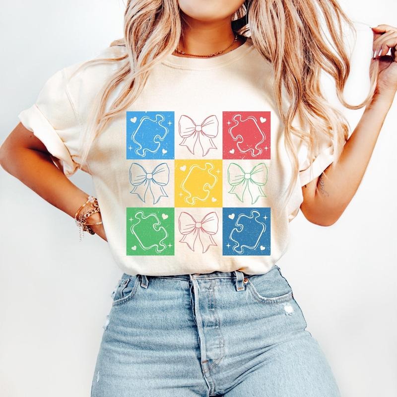 Retro Checkered Autism Awareness T-Shirt, Autism Coquette Shirt, Autism Mama Advocate, Special Education, Neurodiversity...