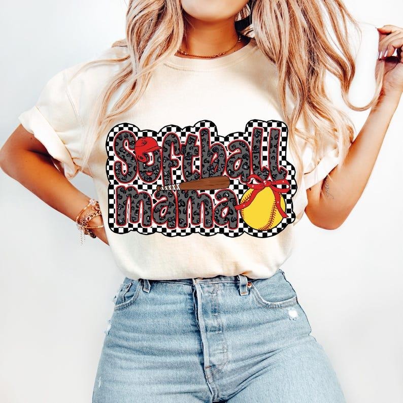 Retro Checkered Softball Mama Coquette, Game Day, Softball Mom, Softball Bow Tshirt Hoodie, Sweatshirt | HypeCrazeTee.com
