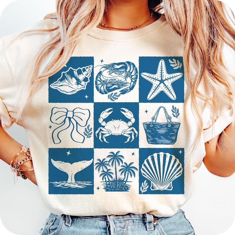 Retro Checkered Summer Vibes Girly Coastal Beach Coquette Girls Trip T-Shirt Hoodie, Sweatshirt | HypeCrazeTee.com