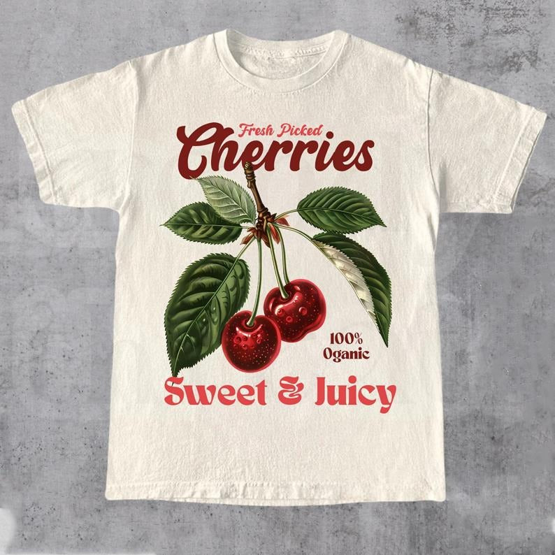 Retro Cherries Commercial Graphic Shirt, Vintage Cherry T-Shirt, Unisex Cotton Tee, y2k Style T Shirt, Cool Gift For Him...