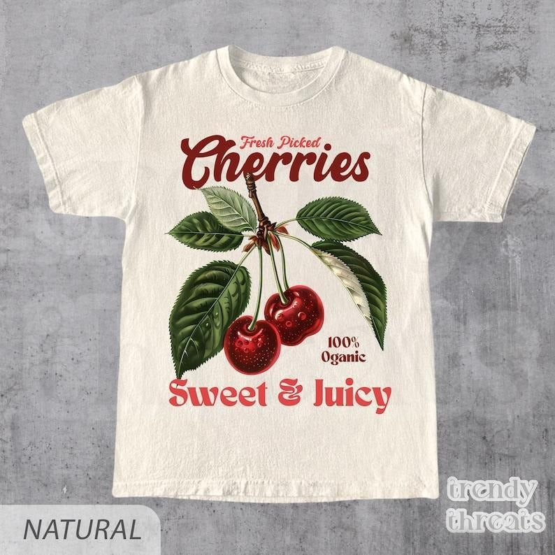 Retro Cherries Commercial Graphic T-Shirt, Vintage Cherry T-Shirt, Unisex Cotton Tee, y2k Style T Shirt, Cool Gift For...