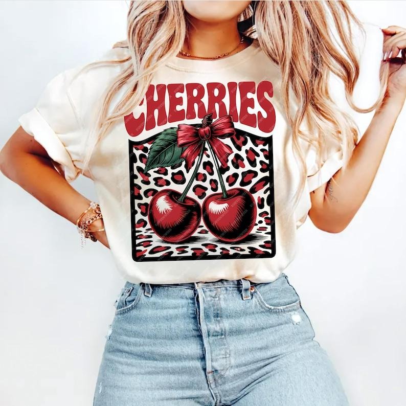 Retro Cherry Coquette Trendy Cherry Bow Aesthetic Shirt Cheetah Cherry Summer Fruit DTF DTG T-Shirt Hoodie, Sweatshirt