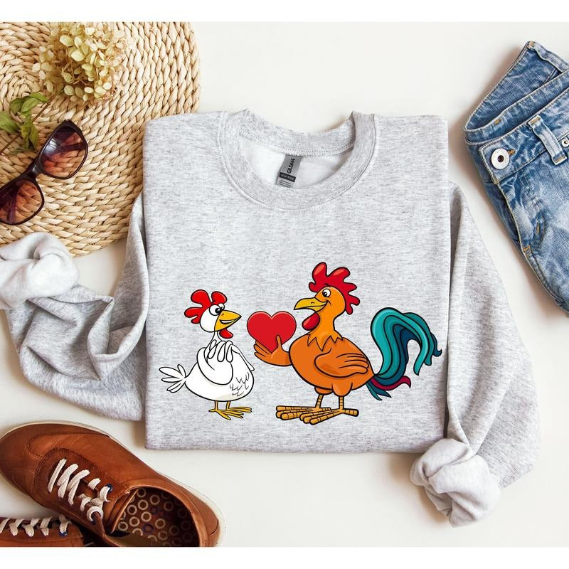 Retro Chicken Lovers Funny Sweatshirt, Vintage Valentine's Day Sweatshirt, Crew Neck, Women's, Crewneck, Valentine's Day,...