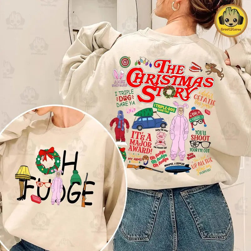 Retro Christmas Movie Story Shirt - Unisex Loose Fit Pullover Sweatshirt - Fabric Hoodie | HypeCrazeTee.com