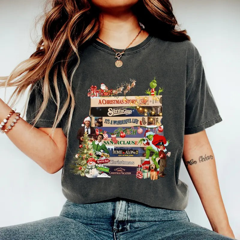 Retro Christmas Movies Shirts, Nostalgic Christmas VHS Movies Shirt, Christmas 90s Movies Shirt, Adult Christmas Costume,...