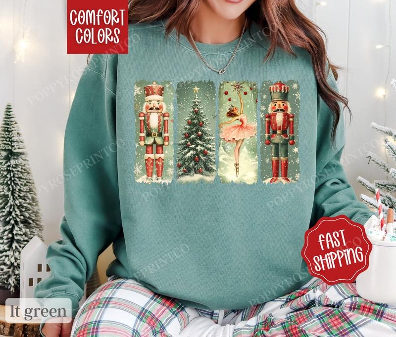 Retro Christmas Nutcracker Sweatshirt Comfort Colors,  Cute Christmas Sweater Womenswear,  Holiday Crewneck T-Shirts, Hoodie