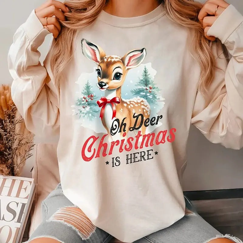 Retro Christmas Reindeer Sweatshirt, Nostalgic Vintage Style Christmas Shirt, Retro Reindeer Sweater, 1950s Holiday...