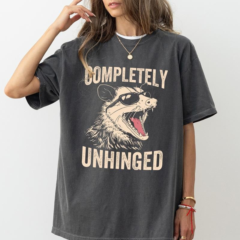 Retro Completely Unhinged Shirt Comfort Colors, Funny Angry Opossum Tee, Sarcastic Shirt Gift for Women, Unhinged Girl...