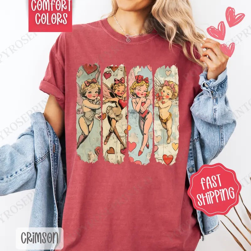Retro Cupid Shirt Comfort Colors, Valentine's Day Women's Tee, Vintage Valentine Women's Tshirt Hoodie, Sweatshirt