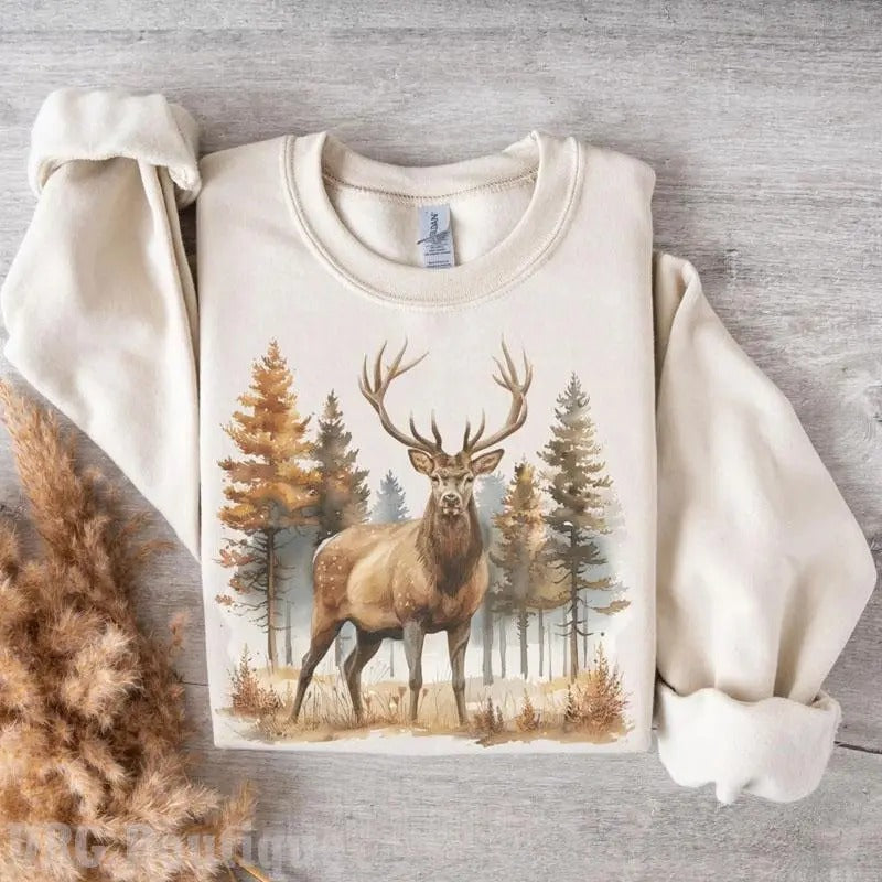 Retro Deer Wilderness Scene Sweatshirt 90s Nostalg Womenswear , For Men Top T-Shirts, Hoodie | HypeCrazeTee.com