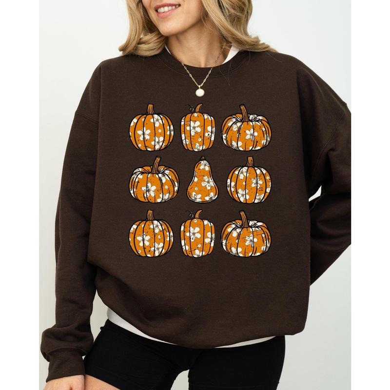 Retro Floral Pumpkins, Halloween, Jack-o-lantern, Fall, Autumn Sweatshirt T-Shirts, Hoodie | HypeCrazeTee.com