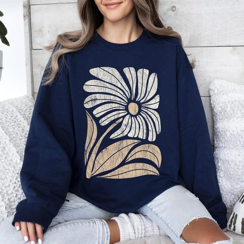 Retro Flower, Bold Floral, Boho Sweatshirt T-Shirts, Hoodie | HypeCrazeTee.com