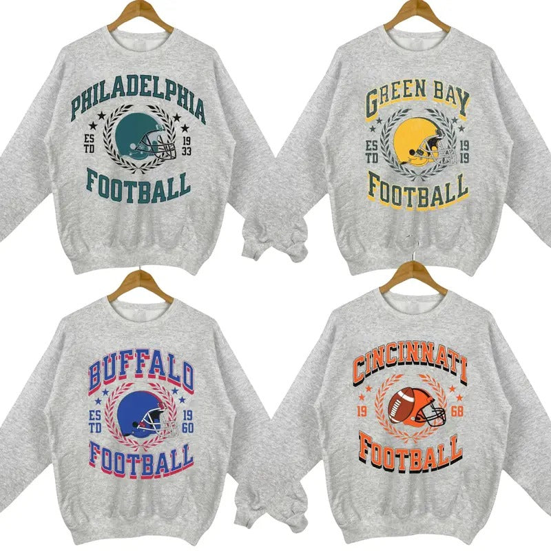 Retro Football Team Crewneck Sweatshirt in Sport Grey - Classic Style for All Fans T-Shirts, Hoodie | HypeCrazeTee.com