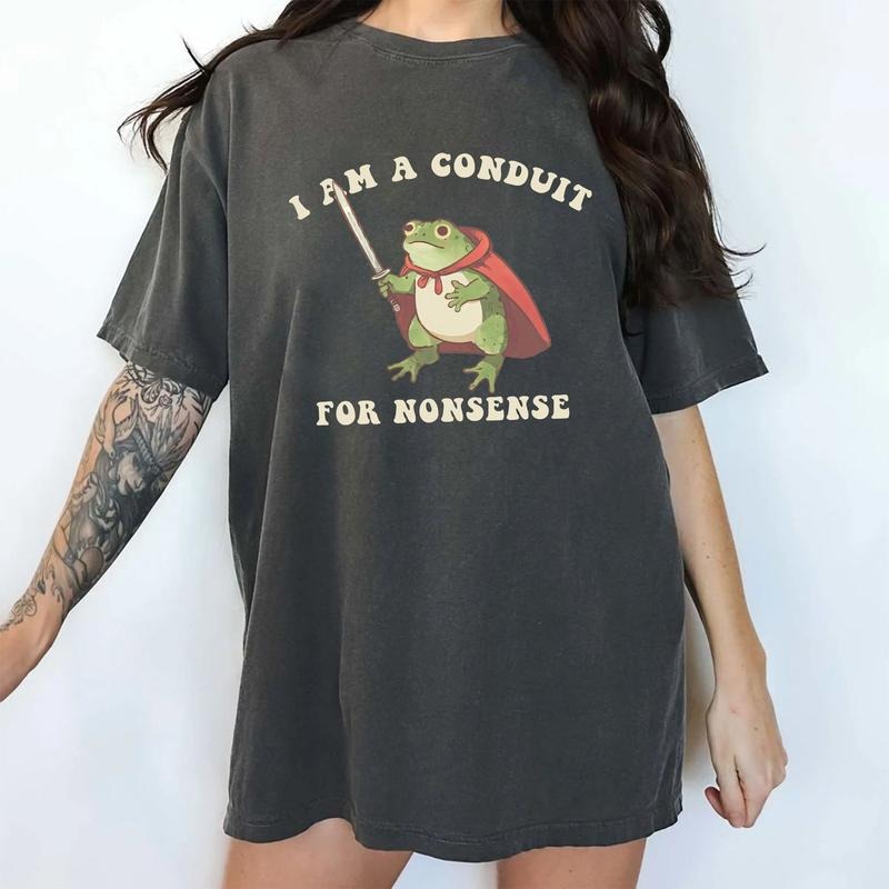 Retro Funny Frog Comfort Color Shirt, I Am a Conduit for Nonsense Tee, Funny Meme T-shirt, Gift for Girls, Humorous...