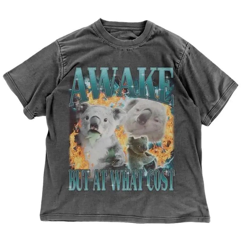Retro Funny Koala T-shirt | Awake But At What Cost | Coffee Addict Sarcastic Meme | Coffee Lover Gift | Night Shift...