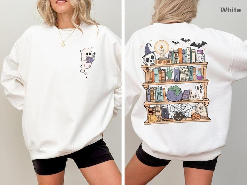 Retro Ghost Sweatshirt, Librarian Ghost Halloween, Halloween Teacher Sweatshirt, Halloween Shirt, Teacher Gift, Boo...