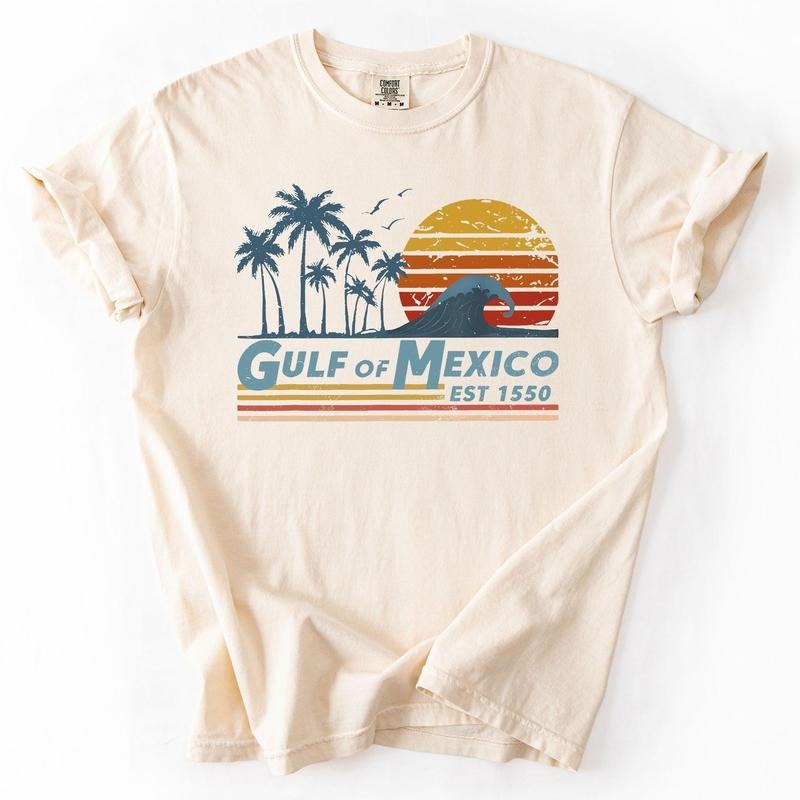 Retro Gulf Of Mexico, Vintage, Established 1550, Wave, Beach, Palm Trees Tshirt, Women's Comfort Colors Tee Hoodie,...