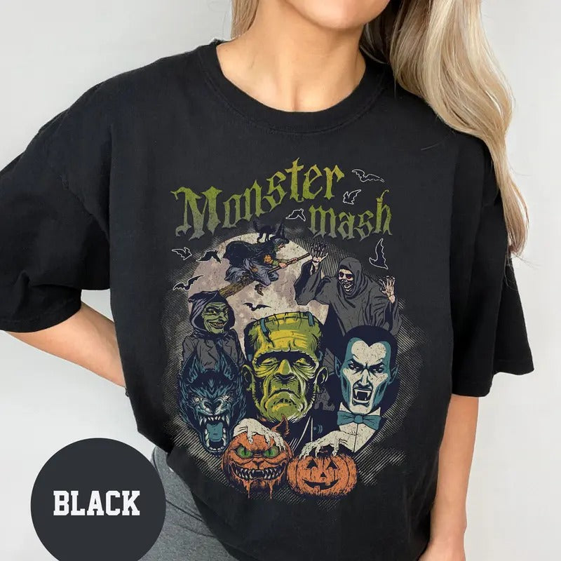 Retro Halloween Shirt, Monster Mash tshirt, Vintage Frankenstein Dracula Halloween Shirt, Monster Tee, Retro Shirt...